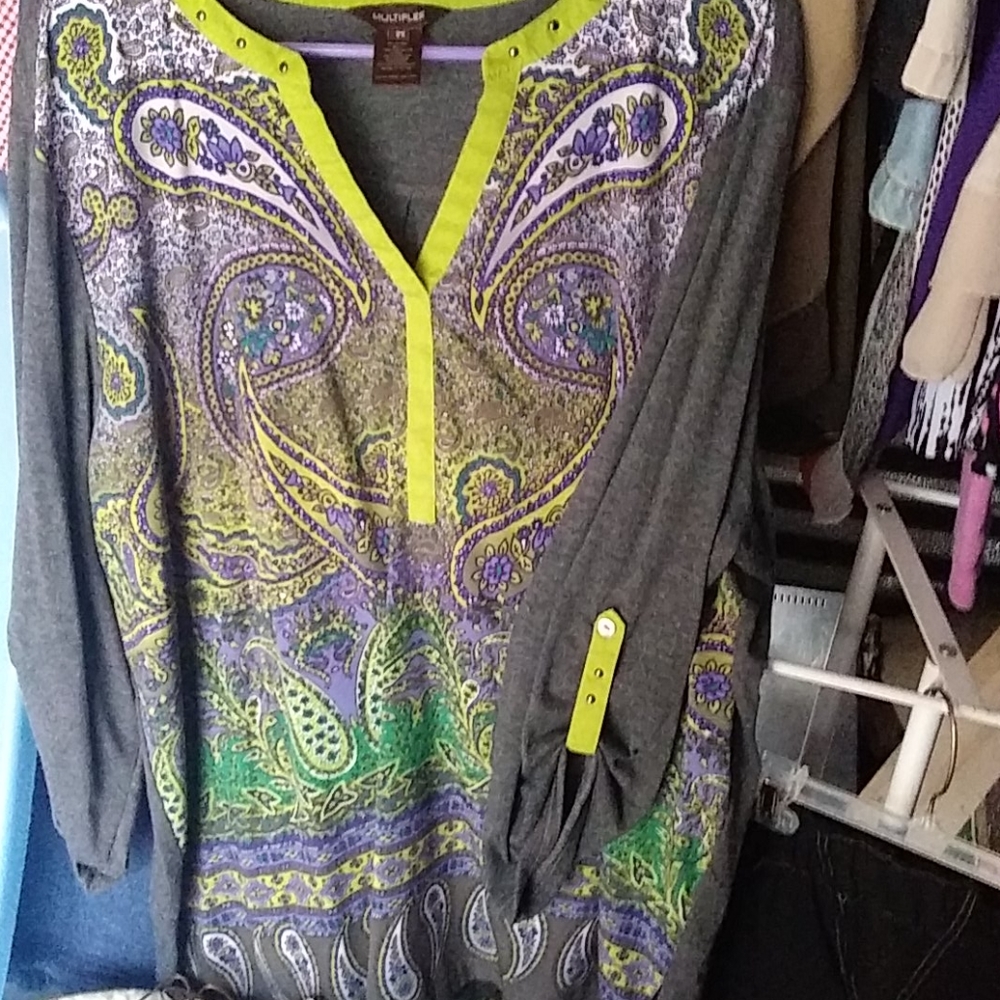 2x Multiples 3/4 Button Tab Sleeve Top (T3&4) - image 1